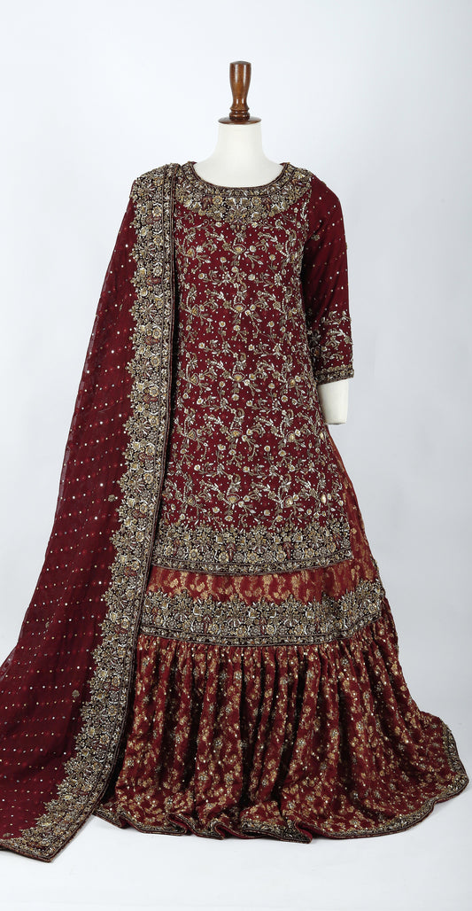 Saadiya | Farshi Lehenga | Maroon