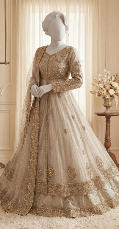 Hanaya | Lehenga | Stitched | White & Gold
