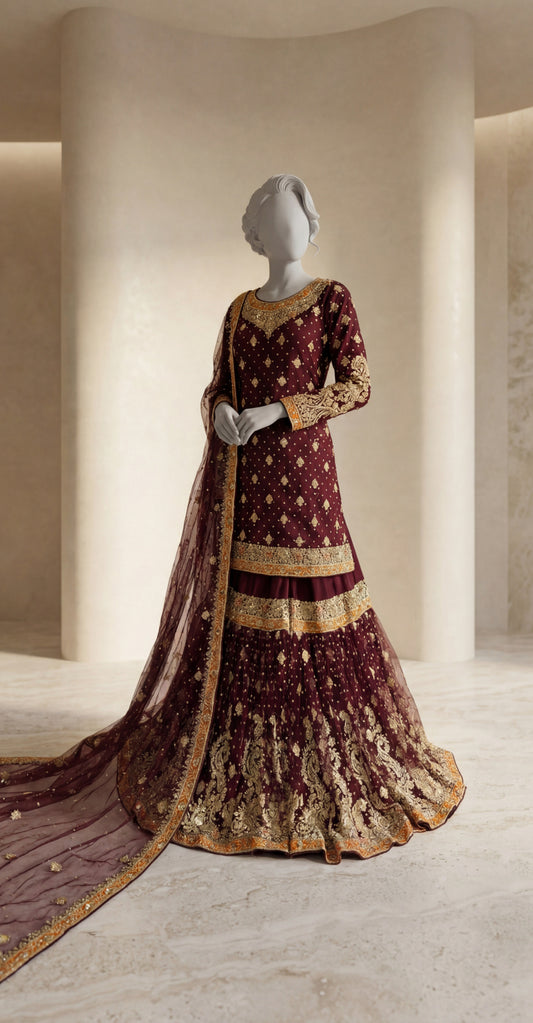 Waania | Gharara | Stitched | Maroon