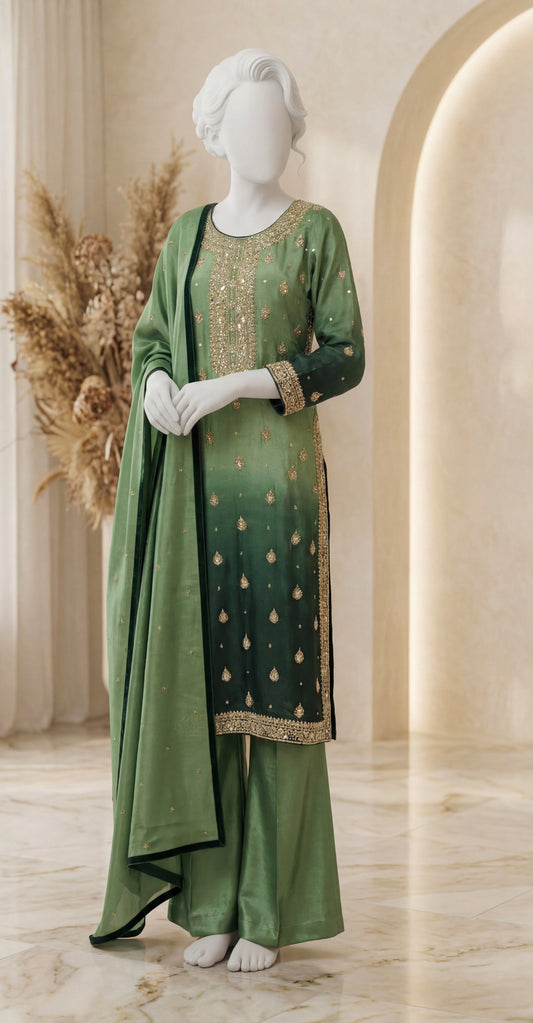 Riza | 3 Piece | Stitched | Bottle Green