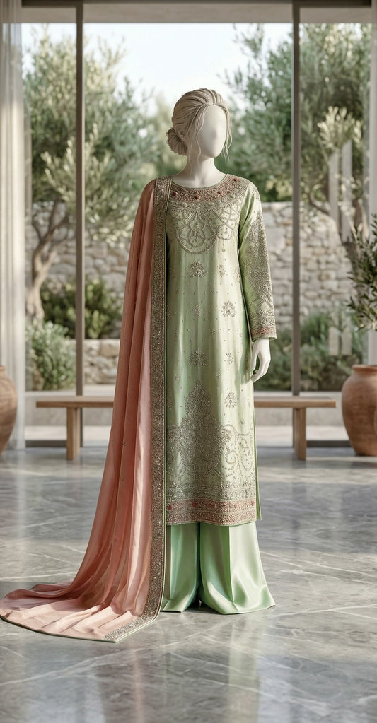 Eshal | 3 Piece | Stitched | Pista Pink