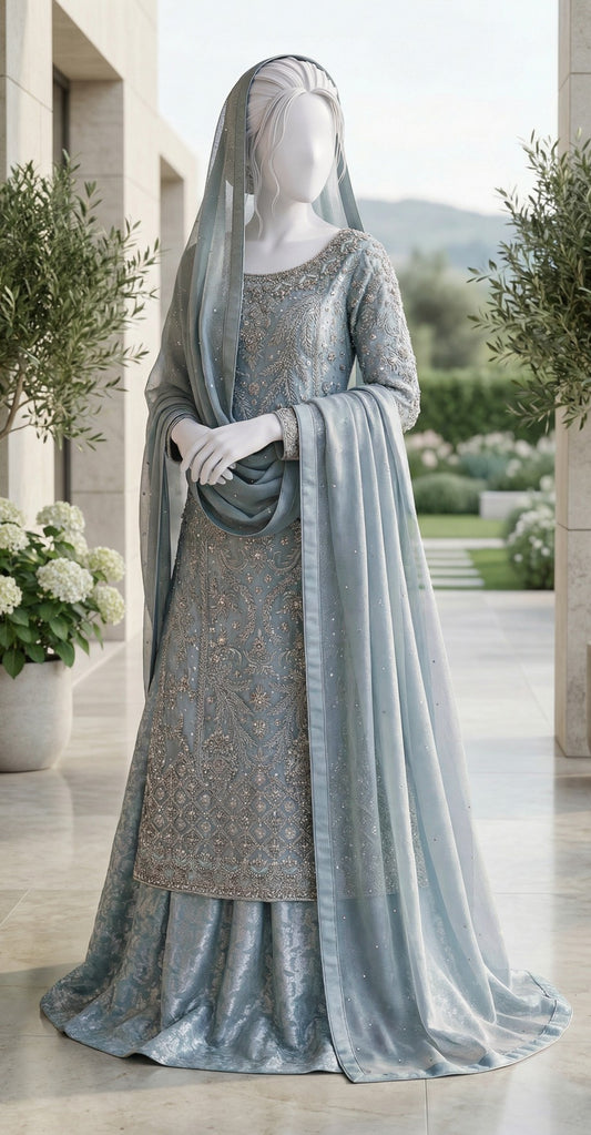 Zaitoon | 3 Piece | Stitched | Sky Blue