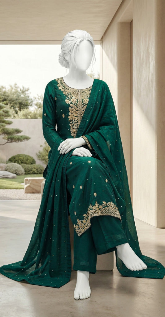 Seemab | 3 Piece | Stitched | Bottle Green