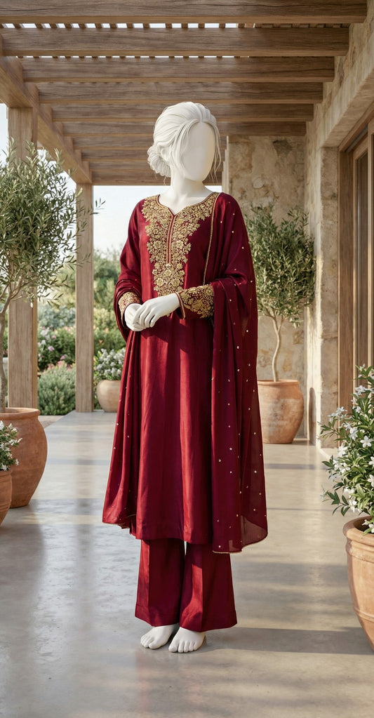 Seemab | 3 Piece | Stitched | Red