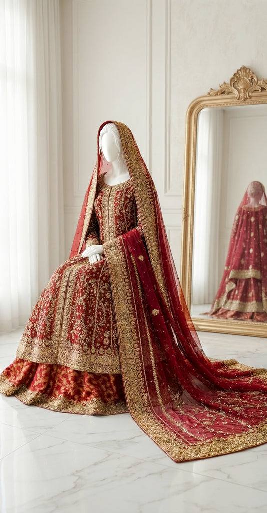 Nikhaar | Farshi Lehenga | Red