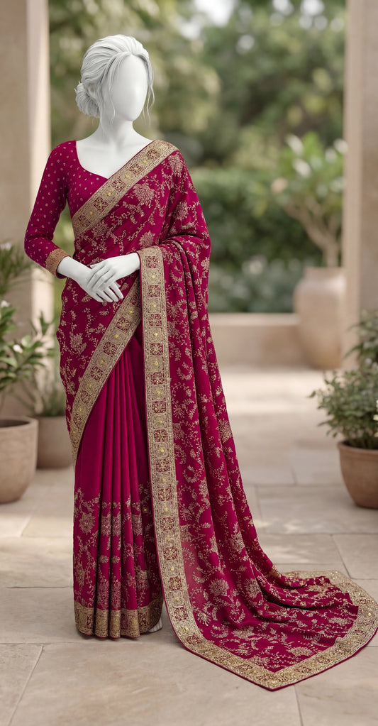 Saher Bano | Saree | Ruby Red