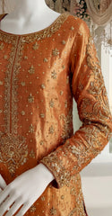 Gulrezay | Farshi Lehenga | Rust & Cherry Red
