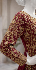 Safeera | Farshi Lehenga | Rust & Cherry Red