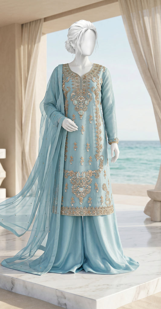 Sehraz | 3 Piece | Stitched Suit | Sky Blue