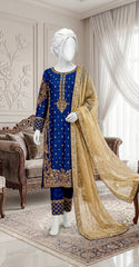 Zarnaab | 3 Piece | Stitched | Blue & Gold