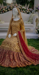 Shadmani | Farshi Lehenga | Golden Red