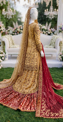 Shadmani | Farshi Lehenga | Golden Red
