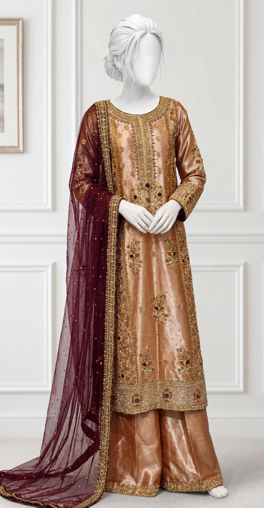 Almaira | 3 Piece | Stitched | Rusty Golden