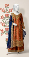 Aaliya | 3 Piece | Stitched | Rust & Blue