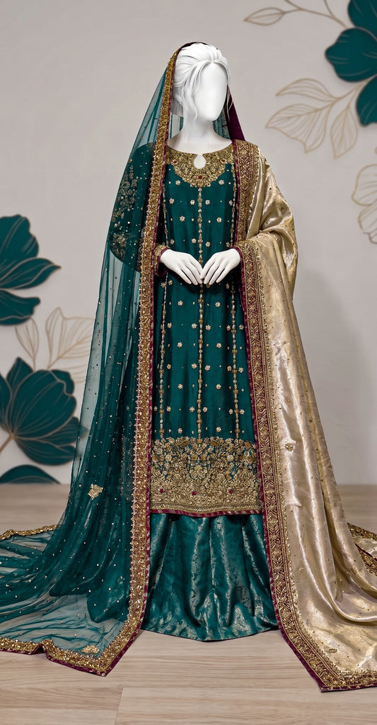 Komal | 3 Piece | Stitched | Bottle Green