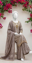 Rida | 3 Piece | Stitched | Tan Brown