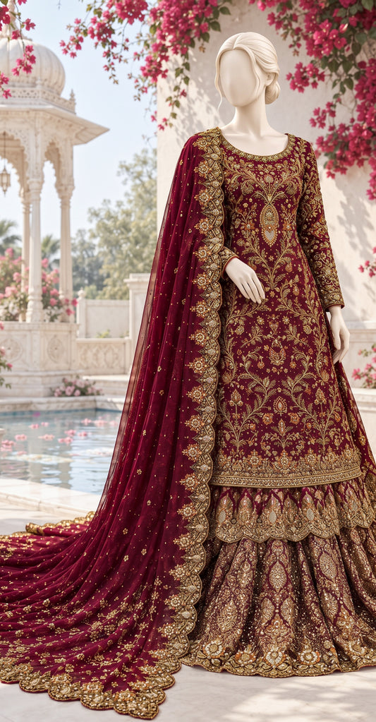Beena | Farshi Lehnga | Cherry Red