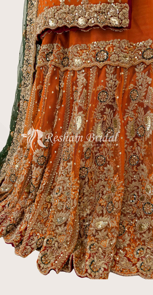 Khushboo-e-Gulaab | Gharara | Orange & Green