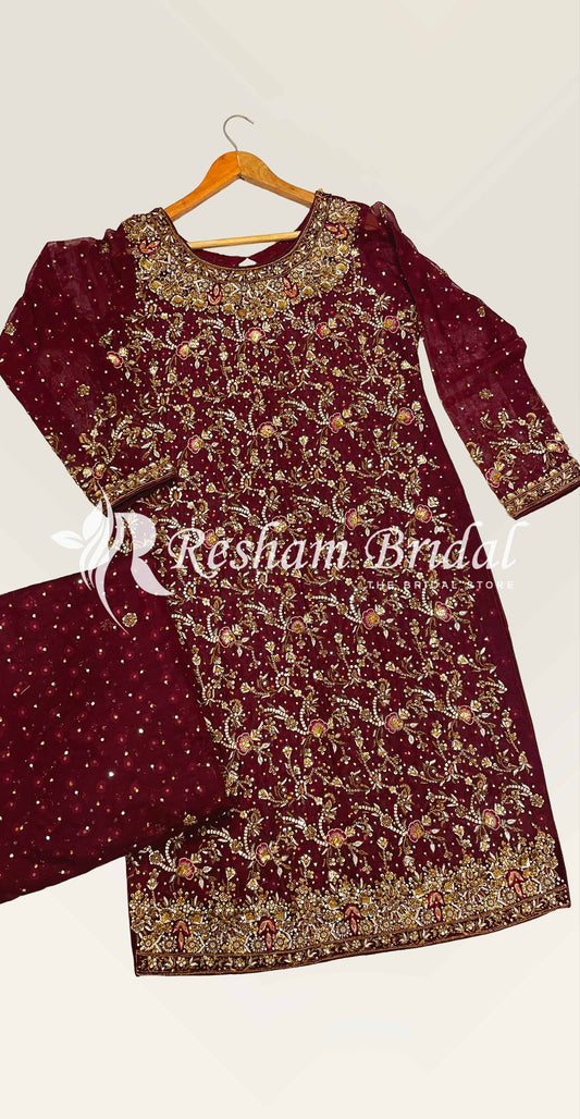 Emraaj | 3 Piece | Stitched | Reddish Maroon
