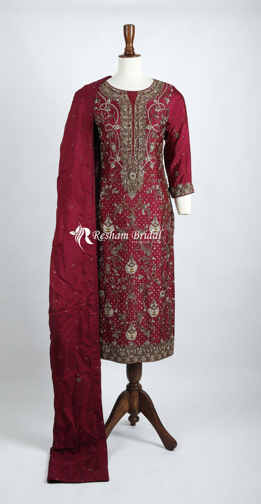 Alizeh | 3 Piece | Stitched | Maroon