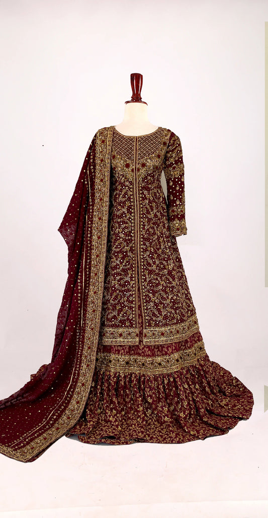 Kamdani | Farshi Lehenga | Red