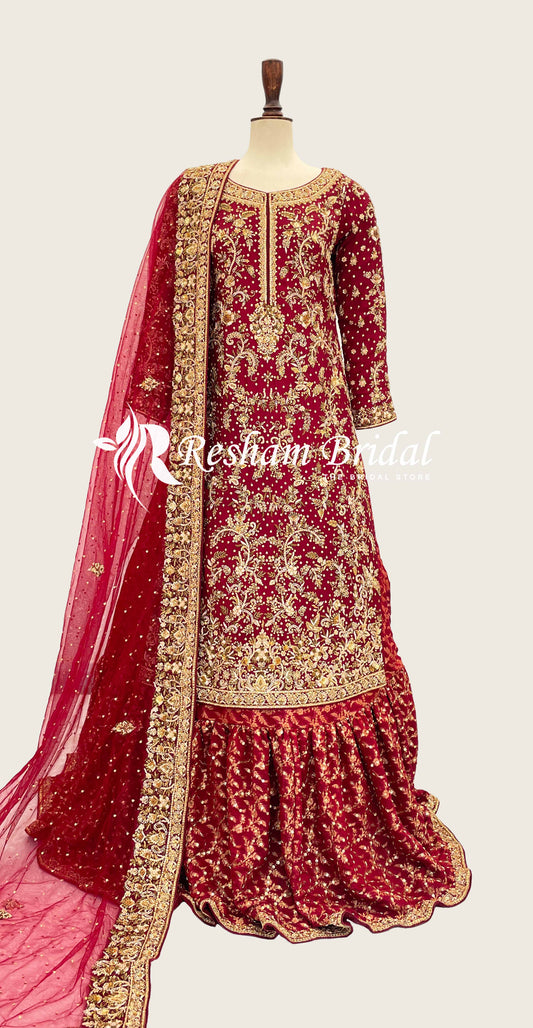 Mizrab | Farshi Lehenga | Red
