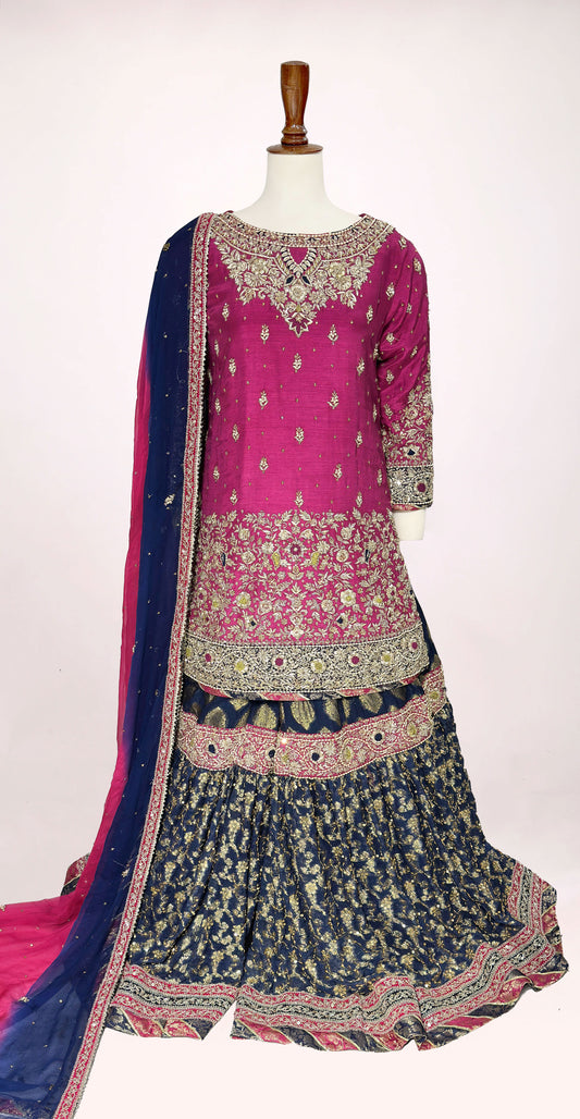 Rang | Gharara | Hot Pink & Blue