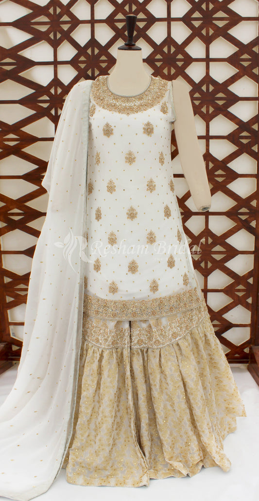 Jannat | Nikkah | Gharara | White & Golden