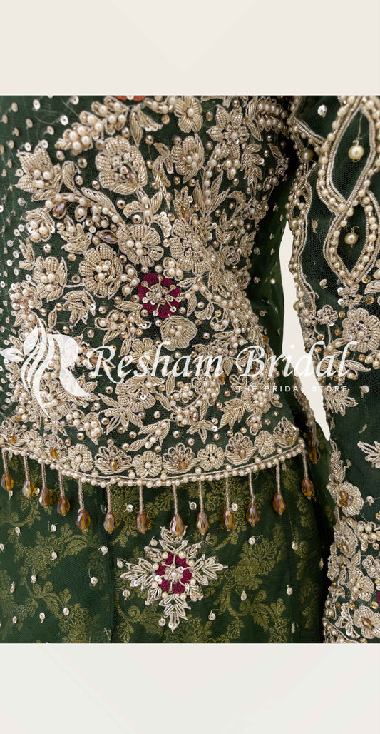 Wareesha | Lehenga | Emerald Green