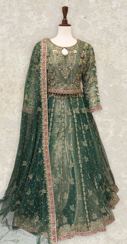 Dastaan | Lehenga | Stitched | Bottle Green