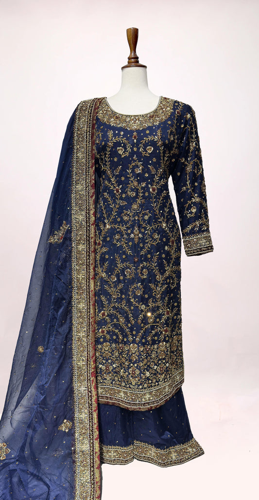 Asamia | 3 Piece | Stitched | Blue