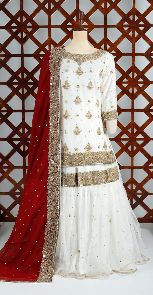 Chandni | Nikkah | Gharara | White & Red