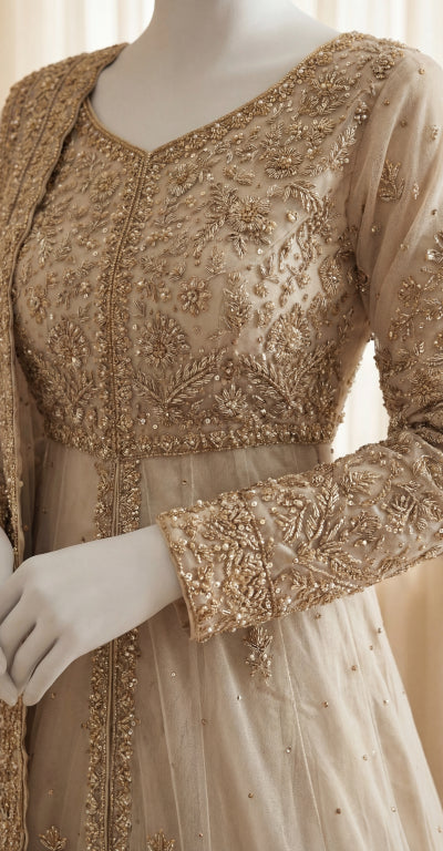 Hanaya | Lehenga | Stitched | White & Gold