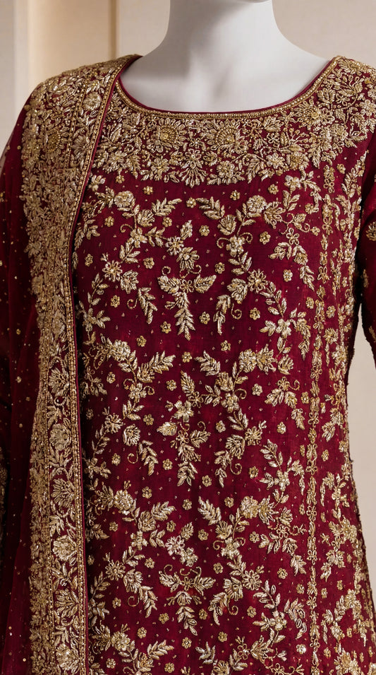 Abira | Farshi Lehenga | Red & Rust