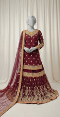 Waania | Gharara | Stitched | Maroon