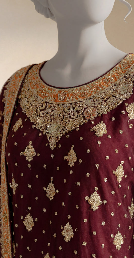 Waania | Gharara | Stitched | Maroon