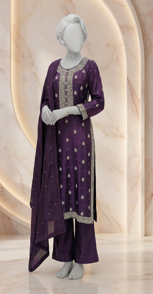 Riza | 3 Piece | Stitched | Purple