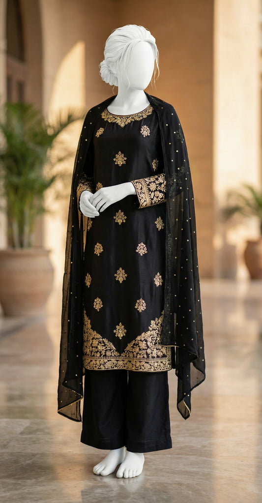 Samya| 3 Piece | Stitched | Black