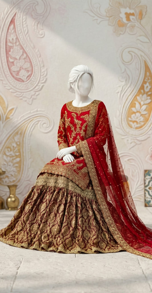Darakhshaa | Farshi Lehenga | Red