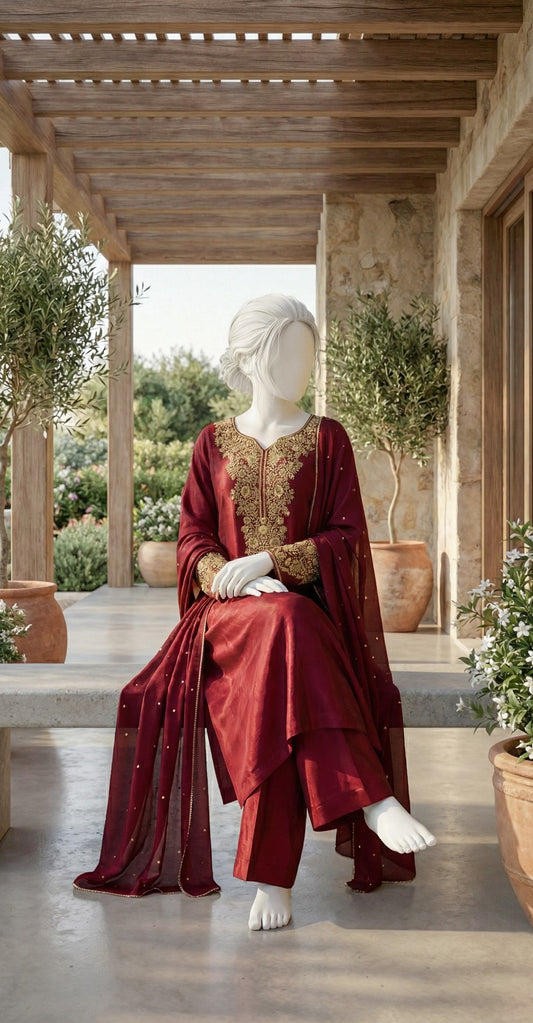 Seemab | 3 Piece | Stitched | Red