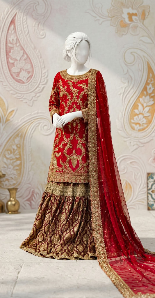 Darakhshaa | Farshi Lehenga | Red