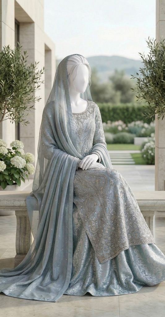 Zaitoon | 3 Piece | Stitched | Sky Blue