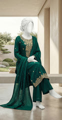 Seemab | 3 Piece | Stitched | Bottle Green