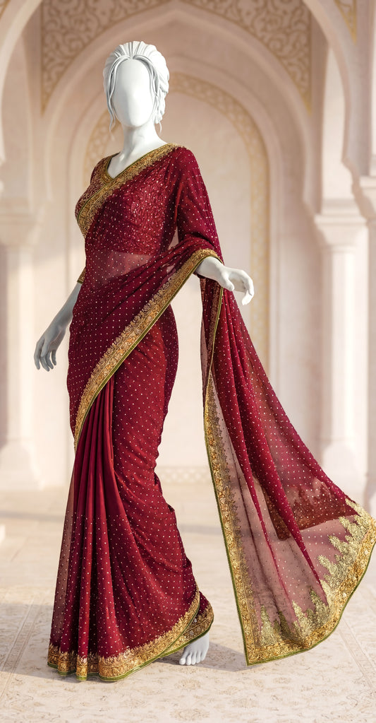 Noor Bano | Saree | Red