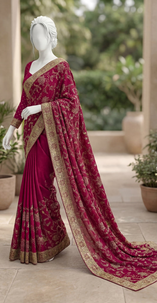 Saher Bano | Saree | Ruby Red