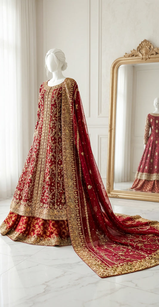 Nikhaar | Farshi Lehenga | Red