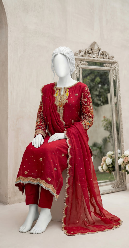 Arshiya | 3 Piece | Stitched | Red