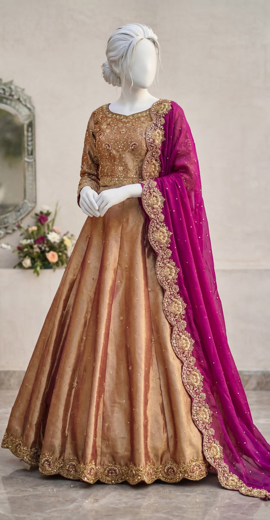 Alaya | Lehenga | Rust Gold