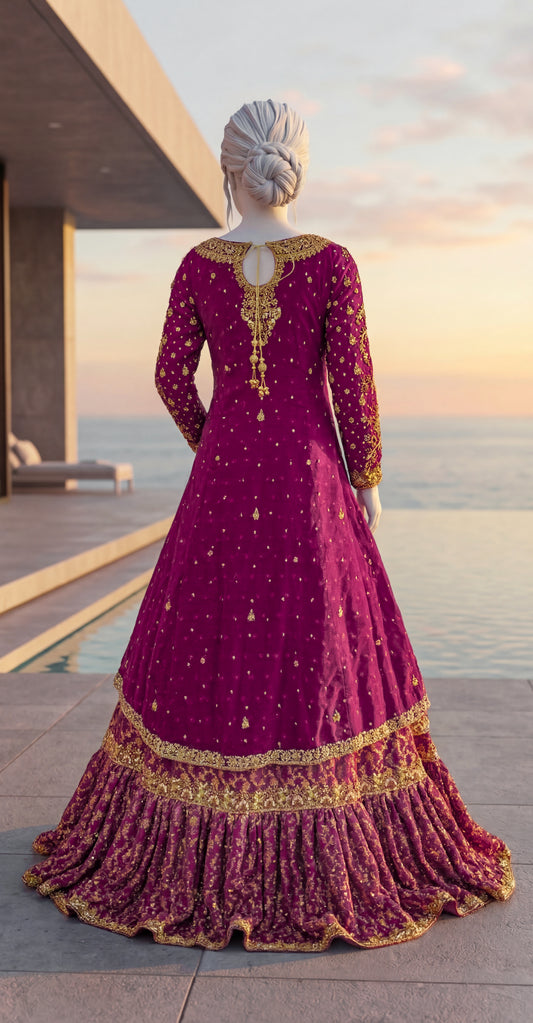 Farawan | Farshi Lehenga | Ruby Red