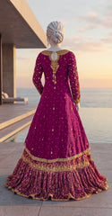 Farawan | Farshi Lehenga | Ruby Red
